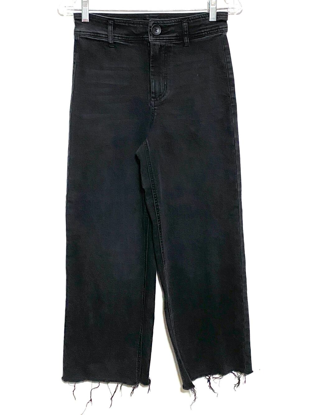 OAT Black Wide Leg Jeans Womens 0/25 Frayed Raw Hem Stretch Baggy Boho Grunge